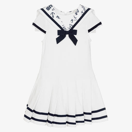 Lapin House-Белое платье из хлопкового пике в матросском стиле | Childrensalon Outlet