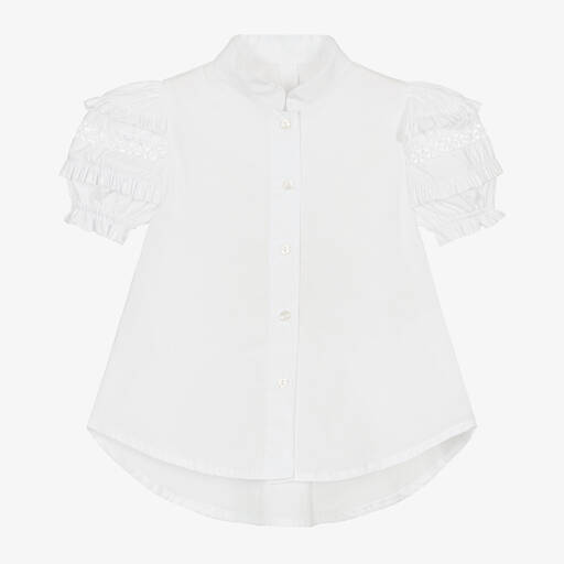 Lapin House-Girls White Cotton Puffed-Sleeve Blouse | Childrensalon Outlet