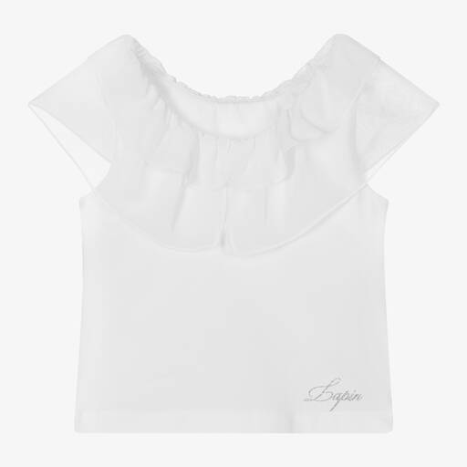 Lapin House-Girls White Cotton Ruffle Collar Blouse | Childrensalon Outlet