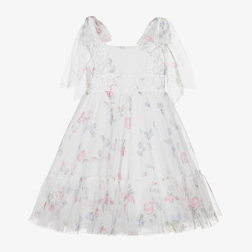Lapin House-Белое платье из тюля с цветами для девочек | Childrensalon Outlet