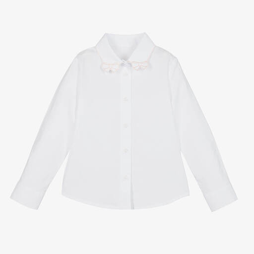 Lapin House-Girls White & Pink Bow Collar Blouse | Childrensalon Outlet