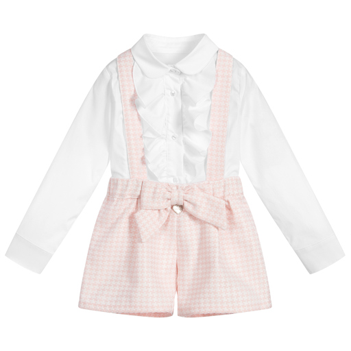 Lapin House-Белый комплект с розовыми шортами для девочек | Childrensalon Outlet