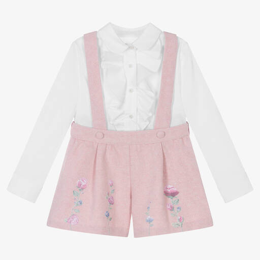 Lapin House-Girls White & Pink Woven Shorts Set | Childrensalon Outlet