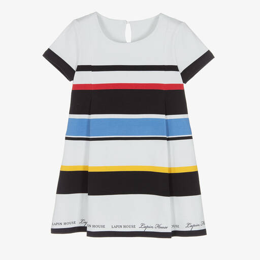 Lapin House-Girls White Striped Cotton Jersey Dress | Childrensalon Outlet