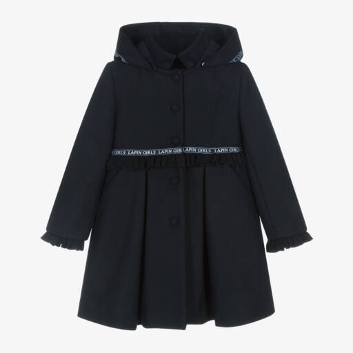 Lapin House-Girls Wool Coat with Navy Hood | Childrensalon Outlet