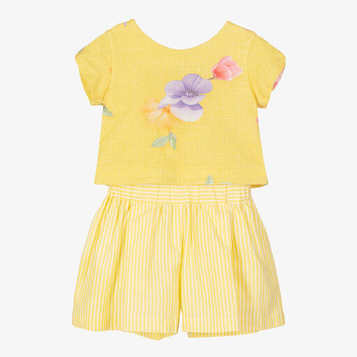 Lapin House-Girls Yellow Floral Cotton Shorts Set | Childrensalon Outlet