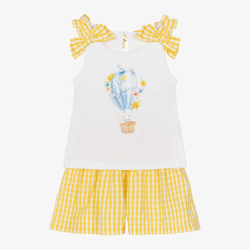 Lapin House-Girls Yellow Gingham Cotton Shorts Set | Childrensalon Outlet