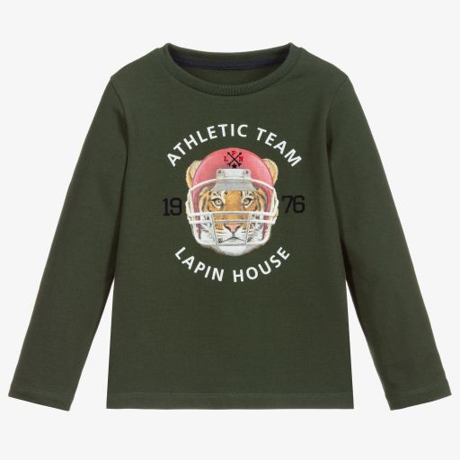 Lapin House-Green Cotton Tiger Top  | Childrensalon Outlet