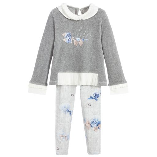 Lapin House-Ensemble legging gris et bleu à roses | Childrensalon Outlet