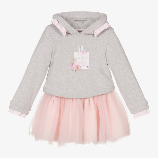 Lapin House-Grey Knit & Pink Tulle Dress | Childrensalon Outlet