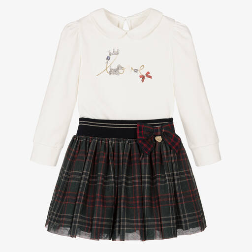 Lapin House-Ivory & Green Tartan Skirt Set | Childrensalon Outlet