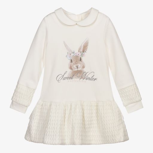 Lapin House-Ivory Jersey Bunny Dress | Childrensalon Outlet