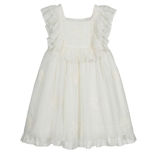 Lapin House-Ivory Silk Voile Lace Dress | Childrensalon Outlet