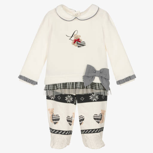Lapin House-Ivory Velour 2 Piece Babygrow | Childrensalon Outlet