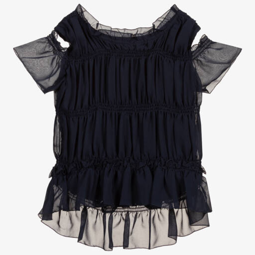 Lapin House-Navy Blue Chiffon Blouse | Childrensalon Outlet
