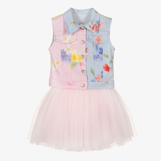Lapin House-Розово-голубой топ и розовое платье из хлопка | Childrensalon Outlet