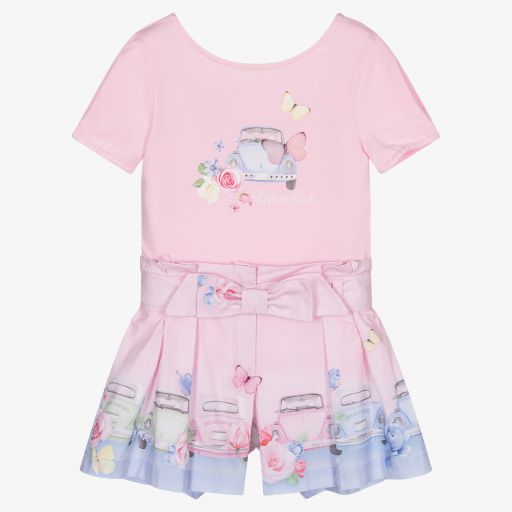 Lapin House-طقم شورت قطن لون زهري باهت وأزرق للبنات | Childrensalon Outlet