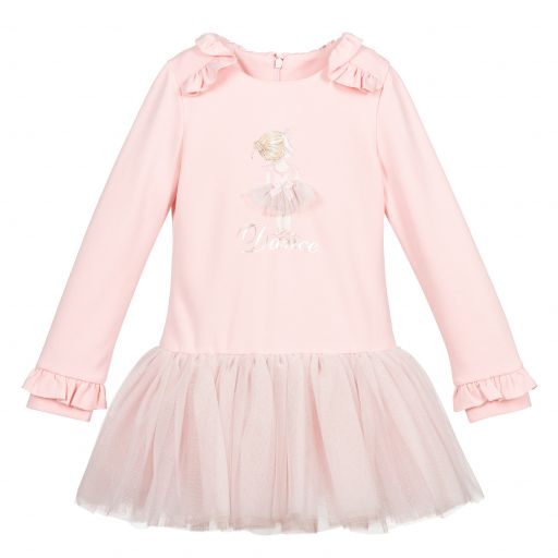 Lapin House-فستان جيرسي وتول لون زهري | Childrensalon Outlet