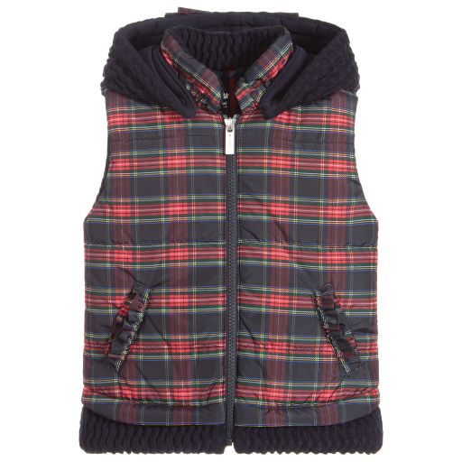 Lapin House-Red & Blue Hooded Tartan Gilet | Childrensalon Outlet