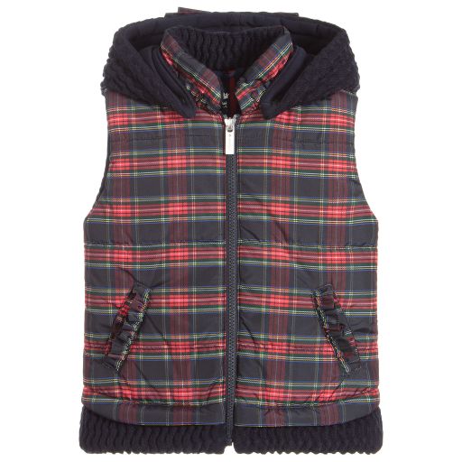 Lapin House-Red & Blue Hooded Tartan Gilet | Childrensalon Outlet