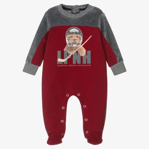 Lapin House-Red & Grey Hockey Dog Babygrow | Childrensalon Outlet