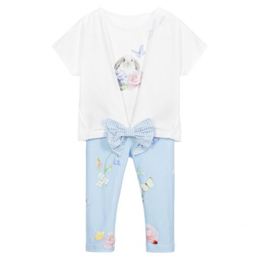 Lapin House-Комплект из белого топа с синими легинсами | Childrensalon Outlet