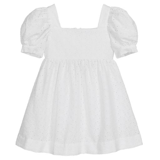 Lapin House-Белое платье с вышивкой ришелье | Childrensalon Outlet