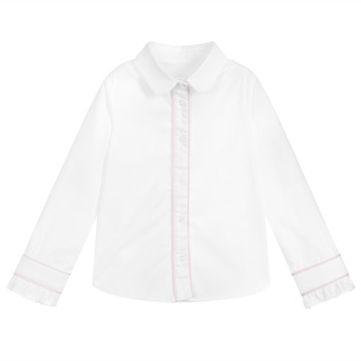 Lapin House-قميص قطن و مخمل لون أبيض و زهري للبنات | Childrensalon Outlet