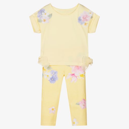 Lapin House-طقم ليغنغز قطن جيرسي لون أصفر بطبعة ورود للبنات | Childrensalon Outlet