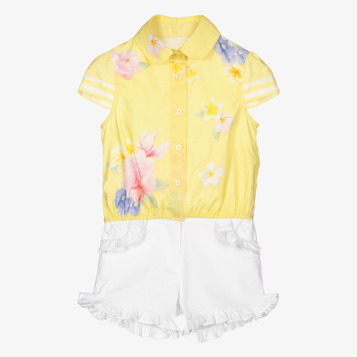 Lapin House-طقم شورت وتوب قطن لون أصفر وأبيض للبنات | Childrensalon Outlet