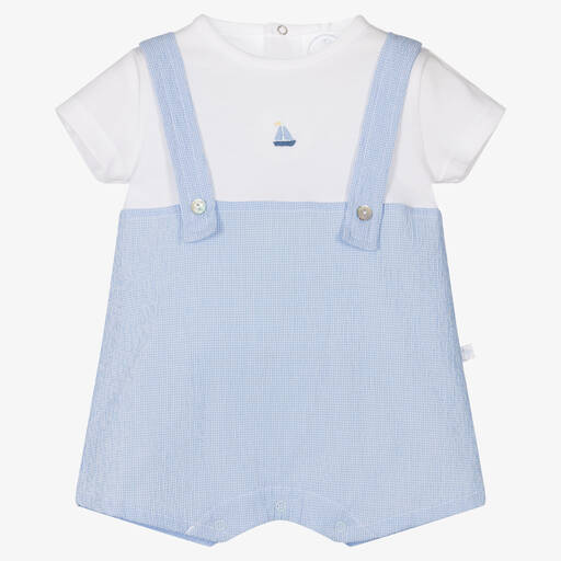 Laranjinha-Baby Boys Blue Checked Cotton Shortie | Childrensalon Outlet