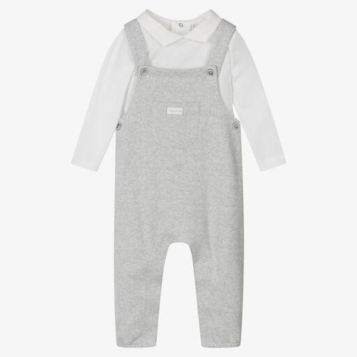 Laranjinha-Baby Boys Grey Cotton Dungaree Set | Childrensalon Outlet