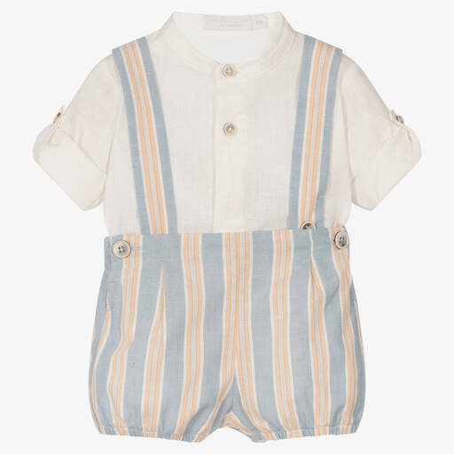 Laranjinha-Baby Boys Ivory & Blue Striped Shorts Set | Childrensalon Outlet