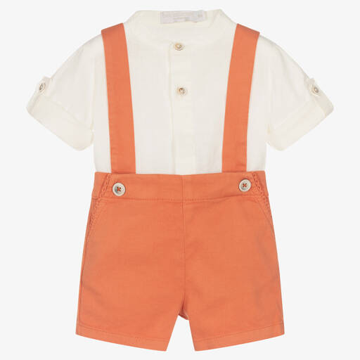 Laranjinha-Baby Boys Ivory Shirt & Orange Shorts Set | Childrensalon Outlet
