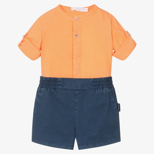 Laranjinha-Ensemble short coton orange et bleu | Childrensalon Outlet