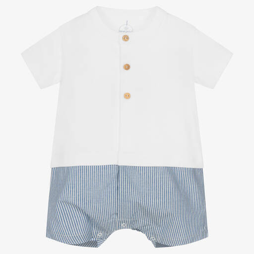 Laranjinha-Baby Boys White & Blue Cotton Shortie | Childrensalon Outlet