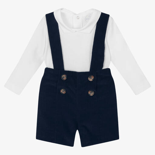 Laranjinha-Baby Boys White & Blue Cotton Shorts Set | Childrensalon Outlet