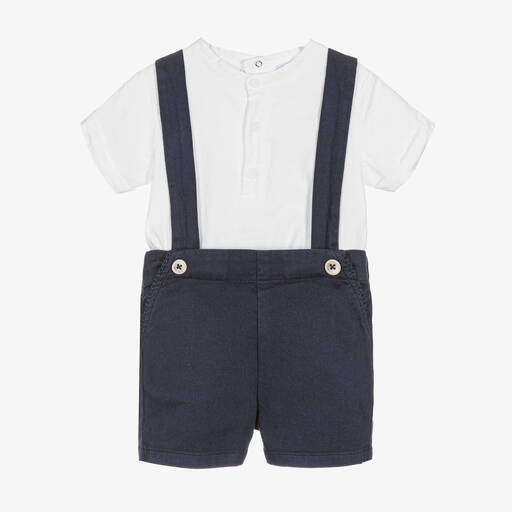 Laranjinha-Baby Boys White & Blue Shorts Set | Childrensalon Outlet