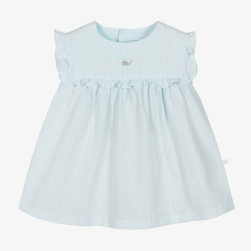 Laranjinha-Blaues Seersucker-Kleid für Babys | Childrensalon Outlet