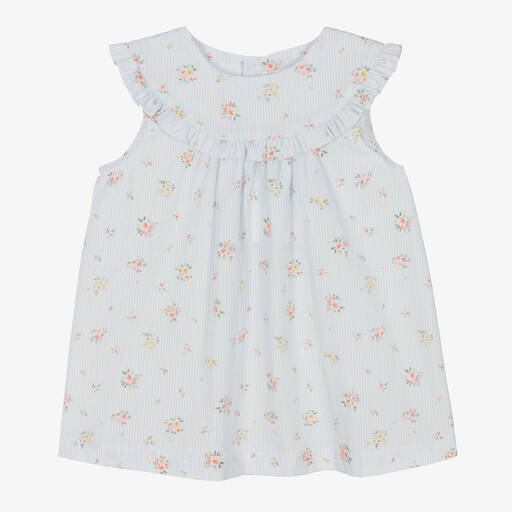 Laranjinha-Baby Girls Blue & White Stripe Dress | Childrensalon Outlet