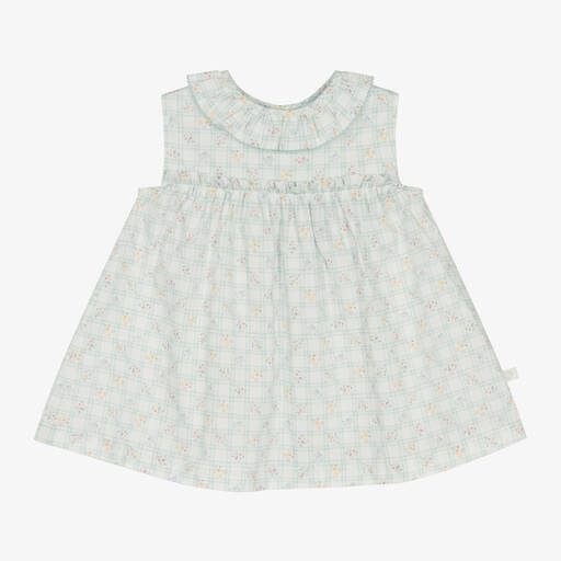 Laranjinha-Baby Girls Green Cotton Floral Dress  | Childrensalon Outlet
