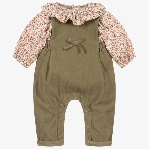 Laranjinha-Baby Girls Green Dungaree Set | Childrensalon Outlet