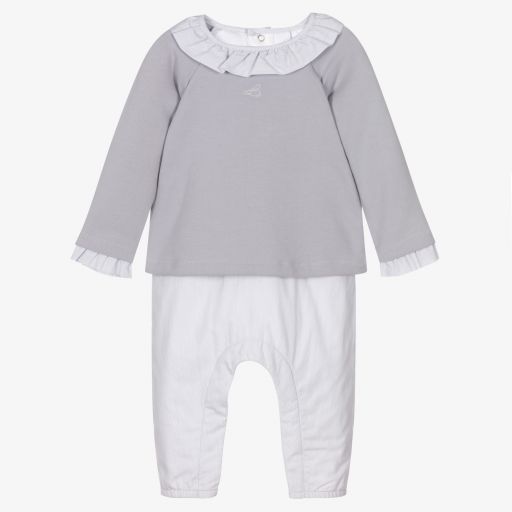 Laranjinha-Baby Girls Grey Cotton Romper | Childrensalon Outlet