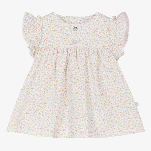 Laranjinha-Baby Girls Ivory Cotton Floral Dress | Childrensalon Outlet