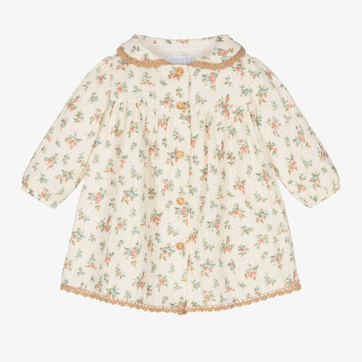 Laranjinha-Baby Girls Ivory Floral Cotton Dress | Childrensalon Outlet