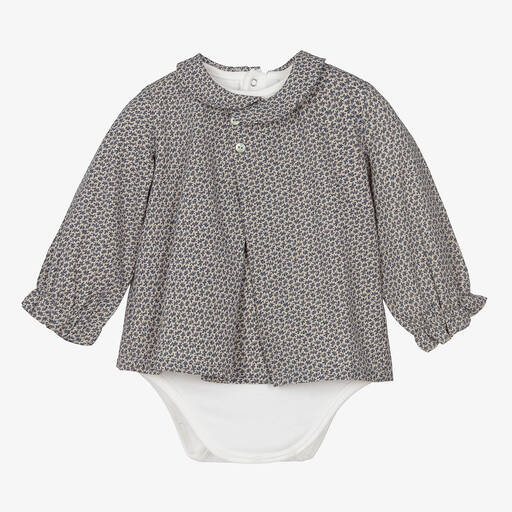 Laranjinha-Baby Girls Navy Blue Floral Blouse | Childrensalon Outlet
