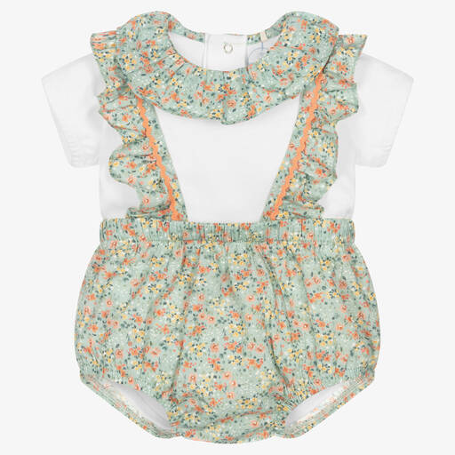 Laranjinha-Baby Girls White & Aqua Green Shorts Set | Childrensalon Outlet