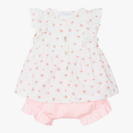 Laranjinha-Baby Girls White & Pink Shorts Set | Childrensalon Outlet