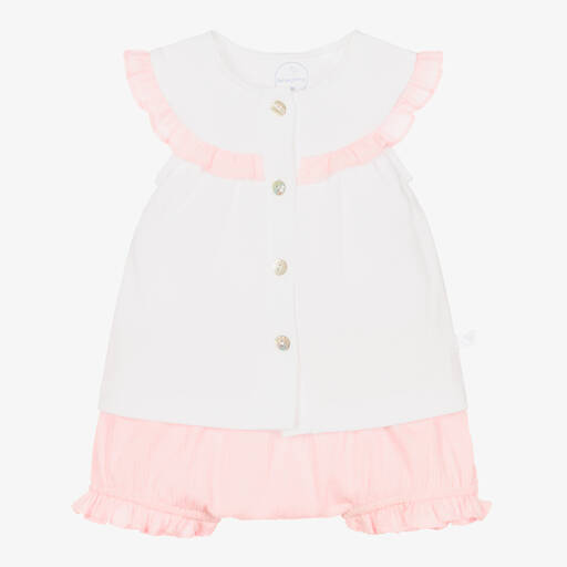 Laranjinha-Baby Girls White & Pink Shorts Set | Childrensalon Outlet