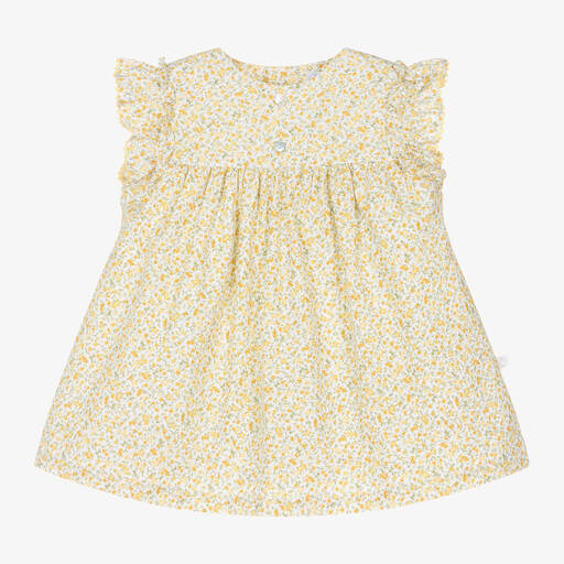 Laranjinha-Baby Girls Yellow Cotton Floral Dress | Childrensalon Outlet